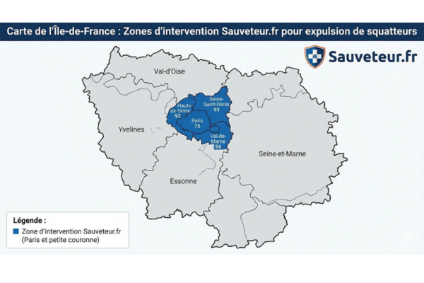 Carte d'intervention Sauveteur.fr — 8 départements franciliens couverts